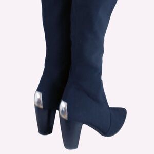 Donald J Pliner Women's Made in Italy Black Tall Stretch Fabric Heeled Boots EUC